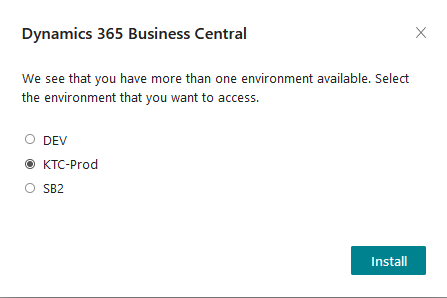 Image Dynamics 365 Business Central - Selecting the environment